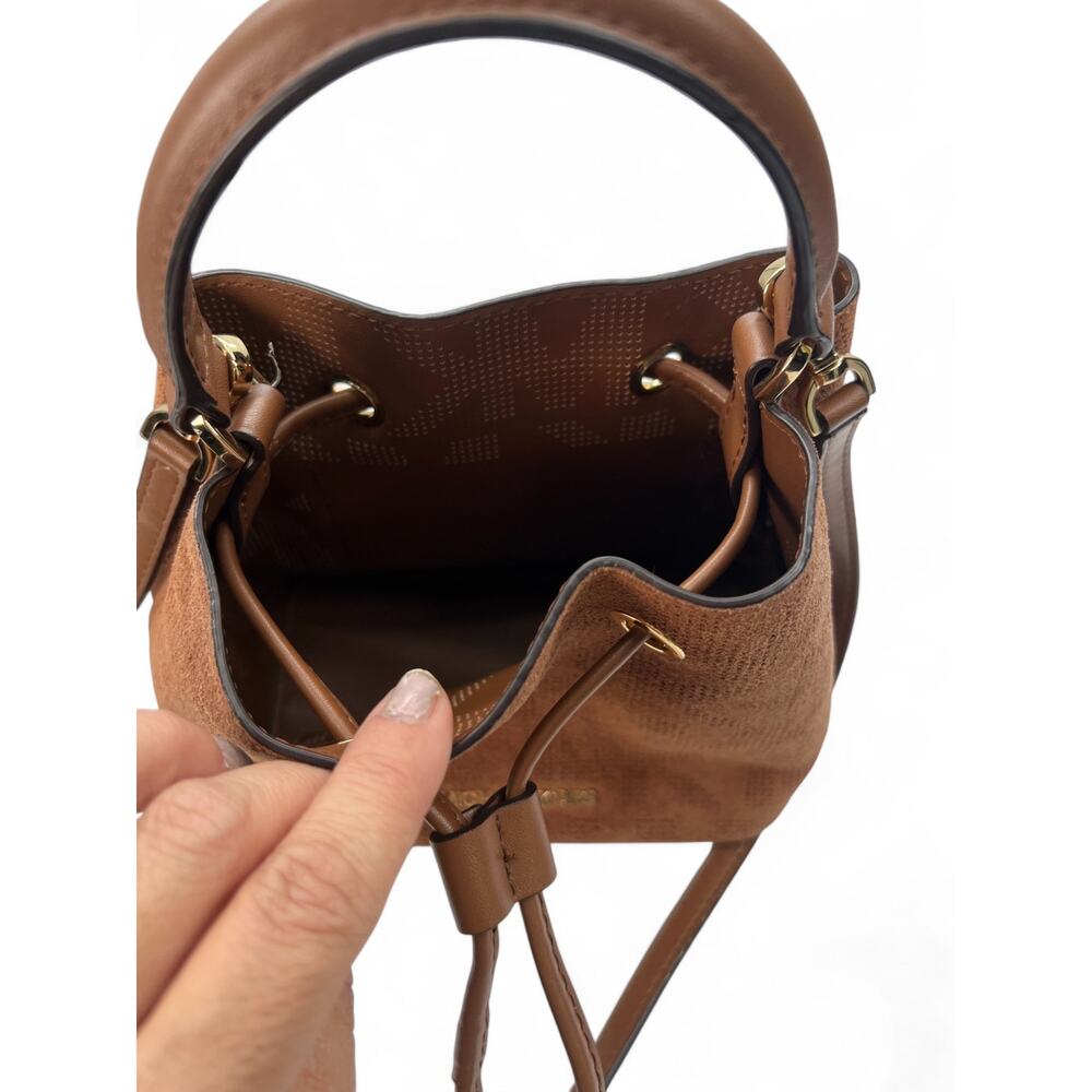 Michael Kors Suri Suede Crossbody Bag Drawstring Bucket Mini Purse Brown MK - Picture 5 of 6